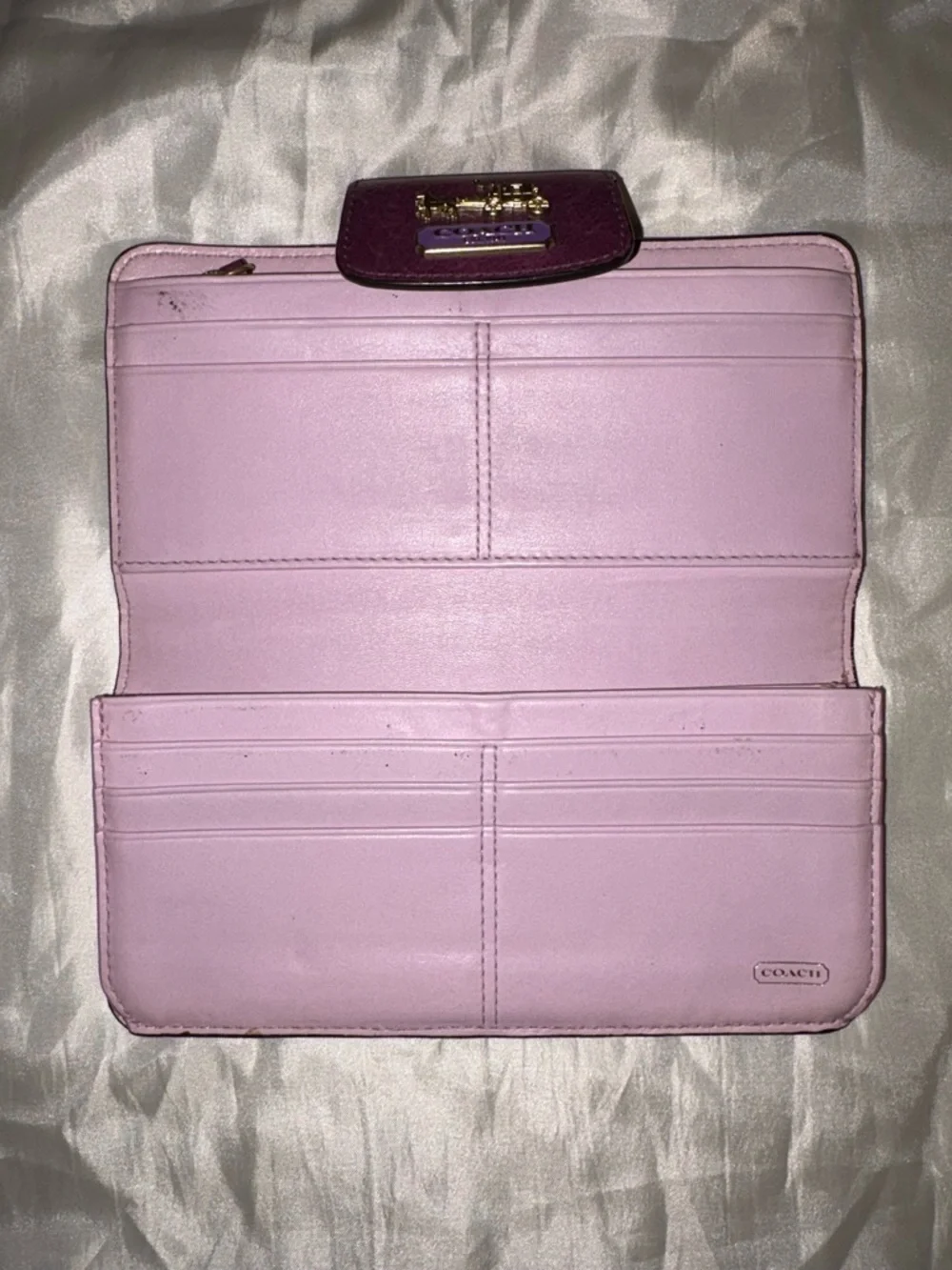 Coach Plum Leather Clutch Wallet with Gold Logo Accent - Picture 2 of 4